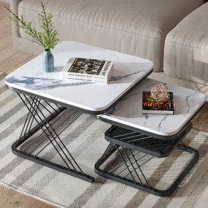 Duo Doré | Duo de tables basses effet marbre blanc, pieds dorés, 60 et 45 cm