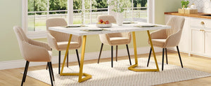 Sienna | Table de salle à manger, plateau effet marbre blanc, pieds dorés