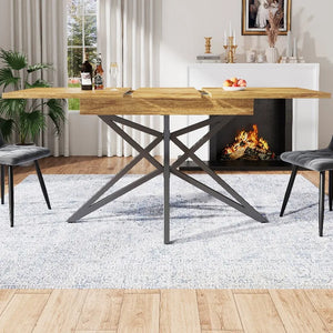 Noyer | Table de salle à manger en bois extensible, pieds étoile en métal noir