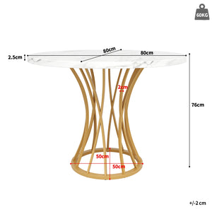 Elyséa | Table de salle à manger ronde, plateau effet marbre, piétement acier
