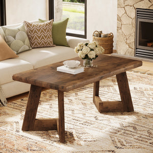 Ferme | Table basse rectangulaire en bois, pieds en V, style ferme