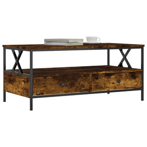Chalet | Table basse en bois avec 2 tiroirs et étagère, cadre métallique