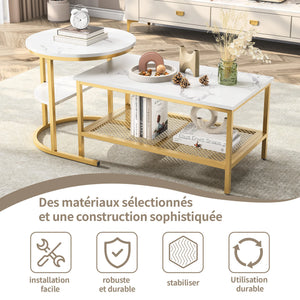 Jumelles | Duo de tables gigognes effet marbre, gold ou noir, piétement métal