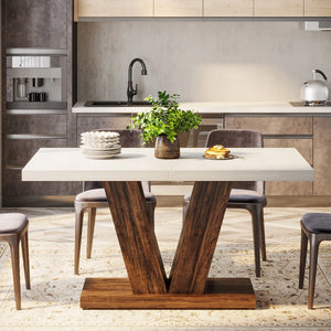 Cottage | Table de salle à manger en bois, style ferme, pied central robuste
