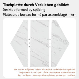 Hexagone | Table basse hexagonale effet marbre, piétement branches dorées