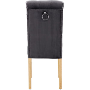 Duchesse | Lot de 6 chaises de salle à manger velours gris, pieds chêne massif