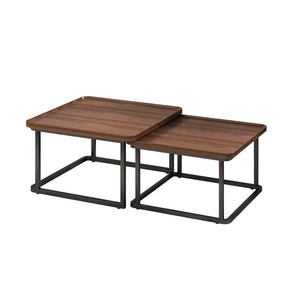 Cannelée | Set di 2 tavolini quadrati ad incastro, gambe metalliche