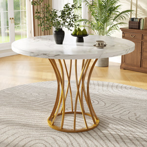 Elyséa | Table de salle à manger ronde, plateau effet marbre, piétement acier