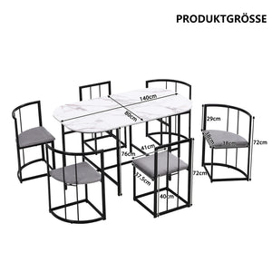 Élégante | Ensemble table blanche et 6 chaises velours gris, structure dorée