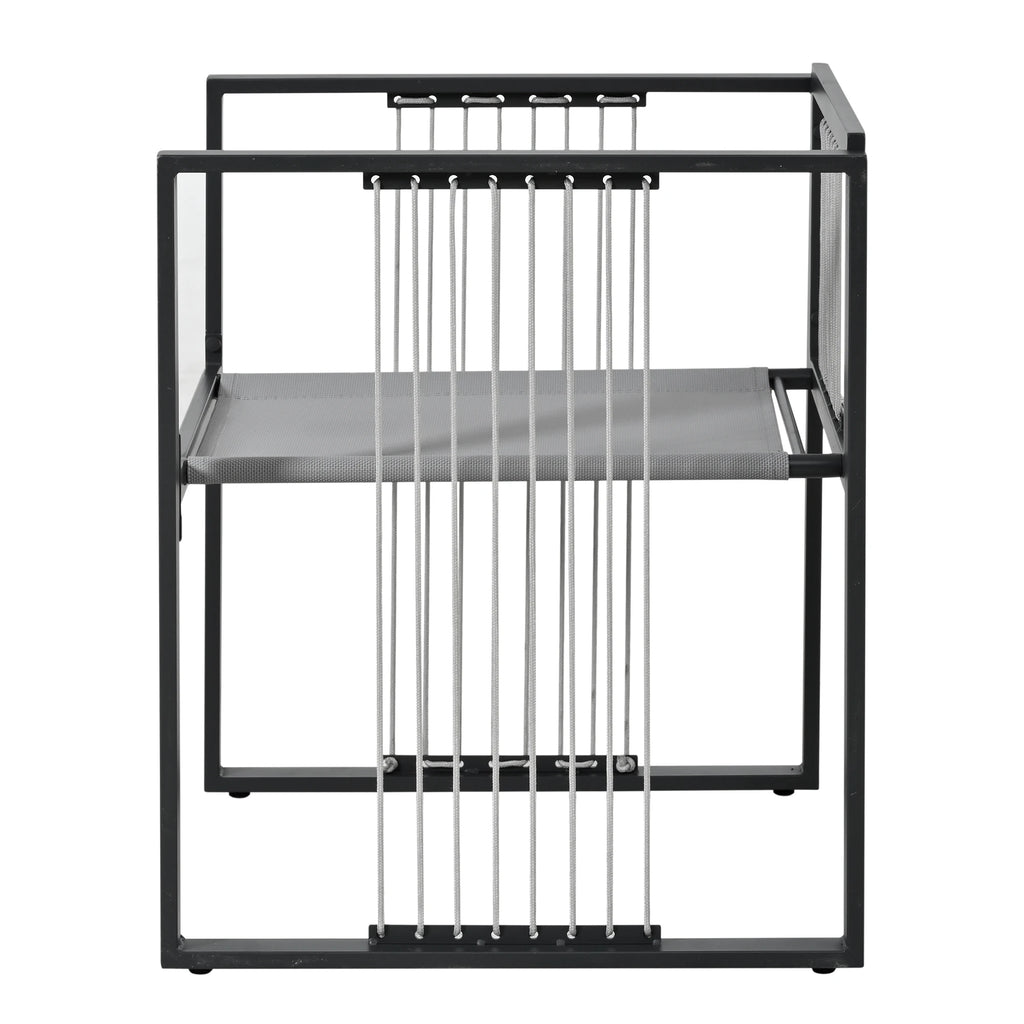 Séville | Ensemble repas 7 pièces, 4 fauteuils cordés et 2 poufs, table verre trempé
