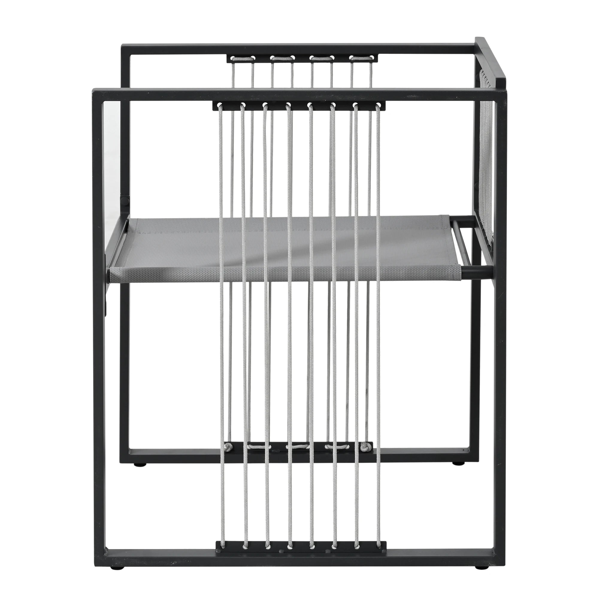 Séville | Ensemble repas 7 pièces, 4 fauteuils cordés et 2 poufs, table verre trempé