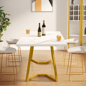 Sienna | Table de salle à manger, plateau effet marbre blanc, pieds dorés