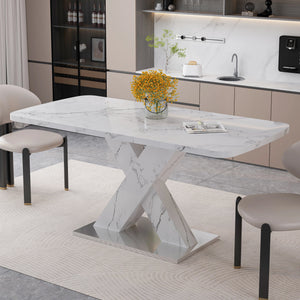 Calacatta | Table de salle à manger rectangulaire extensible, plateau effet marbre blanc