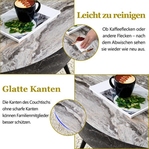 Cendre | Table basse ronde effet marbre gris Ø70 cm, piétement acier noir