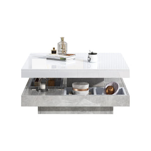 Pivot | Table basse pivotante à double plateau, effet marbre, blanc brillant, 70x70x36 cm