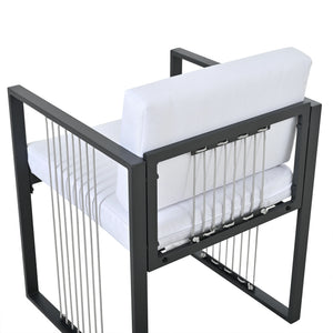 Séville | Ensemble repas 7 pièces, 4 fauteuils cordés et 2 poufs, table verre trempé