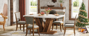 Cottage | Table de salle à manger en bois, style ferme, pied central robuste