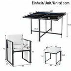 Séville | Ensemble repas 7 pièces, 4 fauteuils cordés et 2 poufs, table verre trempé