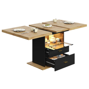 Clarté | Table de salle à manger en bois extensible avec éclairage LED intégré