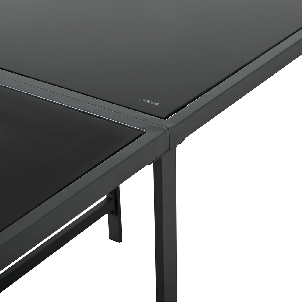 Séville | Ensemble repas 7 pièces, 4 fauteuils cordés et 2 poufs, table verre trempé