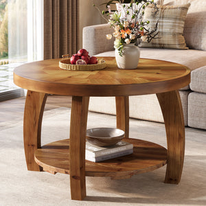 Mosaïque | Table basse ronde en bois massif avec rangement, motif mosaïque