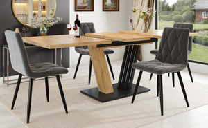 Ambiance | Ensemble table extensible et 4 chaises velours gris, 5 pièces
