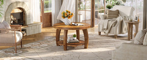 Mosaïque | Table basse ronde en bois massif avec rangement, motif mosaïque
