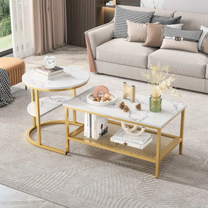 Jumelles | Duo de tables gigognes effet marbre, gold ou noir, piétement métal