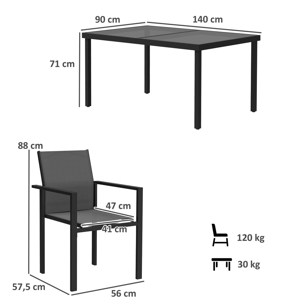 Onyx | Table en verre trempé et 4 chaises empilables, noir