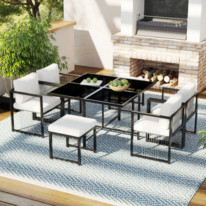 Séville - Ensemble repas de jardin 7 pièces, fauteuils tressés en corde