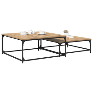 Artisanale | Duo de tables basses gigognes en bois et acier