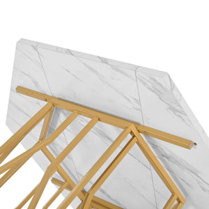 Hexagone | Table basse hexagonale effet marbre, piétement branches dorées