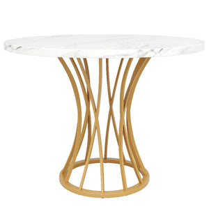 Elyséa | Table de salle à manger ronde, plateau effet marbre, piétement acier