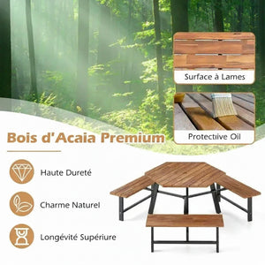 Cabanon - Table de pique-nique en acacia massif, 6 personnes