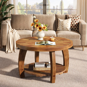 Mosaïque | Table basse ronde en bois massif avec rangement, motif mosaïque