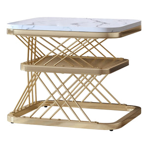 Duo Doré | Duo de tables basses effet marbre blanc, pieds dorés, 60 et 45 cm