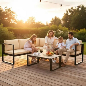 Bahia - Salon de jardin 4 pièces avec table basse effet bois