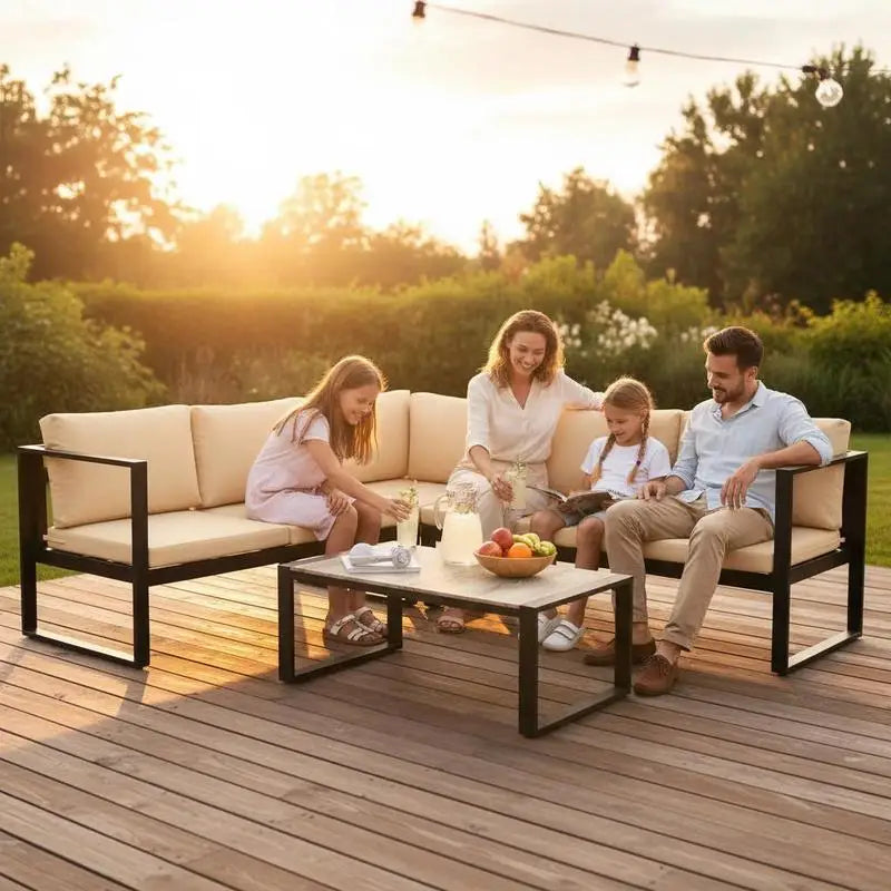 Bahia - Salon de jardin 4 pièces avec table basse effet bois