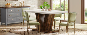 Cottage | Table de salle à manger en bois, style ferme, pied central robuste