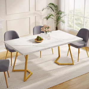 Sienna | Table de salle à manger, plateau effet marbre blanc, pieds dorés