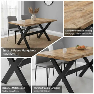 Manguier | Table de salle à manger en bois de manguier massif, style industriel