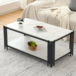 Domino | Table basse rectangulaire bicolore effet marbre, piétement métal, 114x64x46 cm