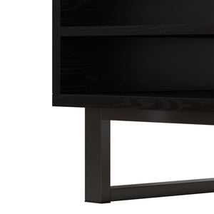 Contraste | Table basse noire et bois avec tiroir et 3 compartiments