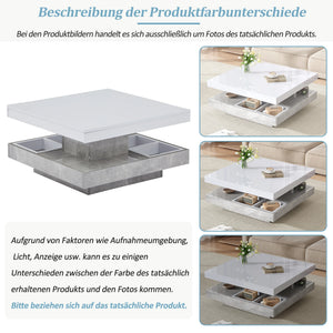 Pivot | Table basse pivotante à double plateau, effet marbre, blanc brillant, 70x70x36 cm