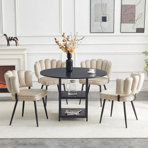 Fleurie | Ensemble table ronde 107cm avec rangement et 4 chaises dossier fleuri
