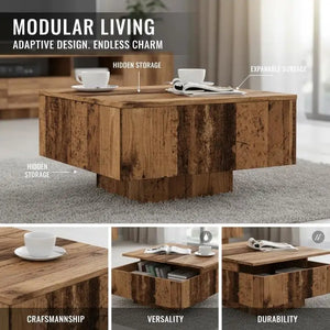 Vieux Bois | Table basse en bois avec rangement, finition patinée