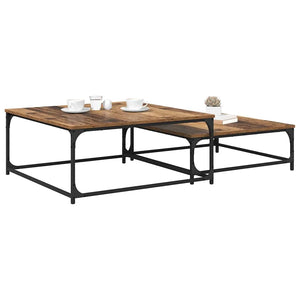 Artisanale | Duo de tables basses gigognes en bois et acier