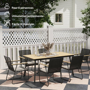 Vernon - Ensemble repas de jardin 7 pièces, table et 6 chaises effet bois