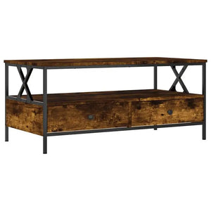Chalet | Table basse en bois avec 2 tiroirs et étagère, cadre métallique