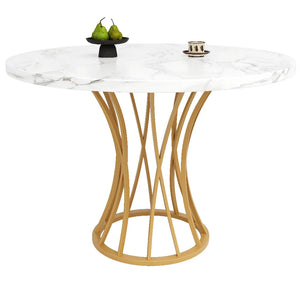 Elyséa | Table de salle à manger ronde, plateau effet marbre, piétement acier